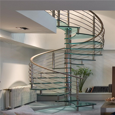Escaliers en spirale en verre de l'appartement 600-2200mm avec la balustrade d'acier inoxydable