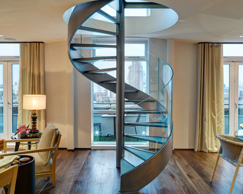 Escaliers en spirale en acier modernes d'intérieur/extérieurs avec la balustrade inoxydable