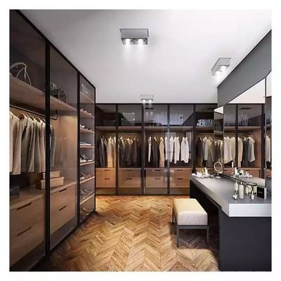 Promenade classique de garde-robe de tissu dans le cabinet, promenade de grenier en verre de garde-robe de cabinet