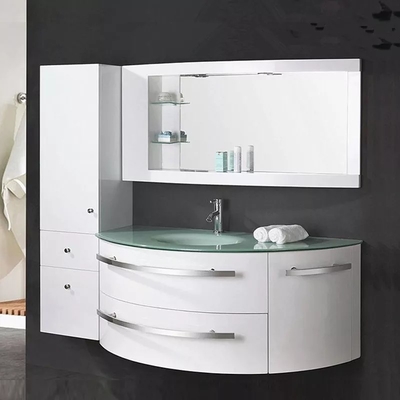 Vanité moderne de flottement de salle de bains de Cabinet dans brillant blanc de dessus en verre vert