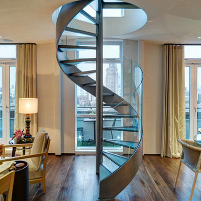 Escaliers en spirale d'économie de l'espace d'intérieur d'ODM d'OEM avec la balustrade en verre