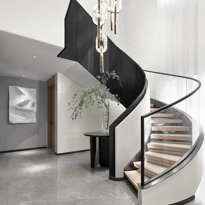 Bande de roulement en spirale en acier de marbre adaptée aux besoins du client de verre feuilleté d'arc d'escalier