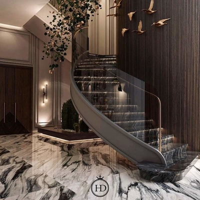 Bande de roulement en spirale en acier de marbre adaptée aux besoins du client de verre feuilleté d'arc d'escalier