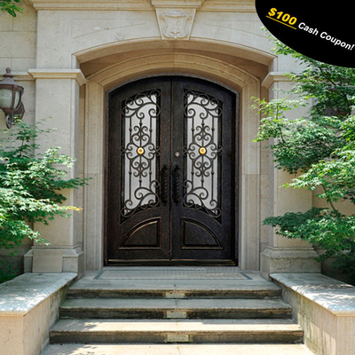 Porte principale de luxe de sécurité de fer travaillé, porte d'entrée extérieure en métal
