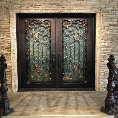 Porte principale de luxe de sécurité de fer travaillé, porte d'entrée extérieure en métal