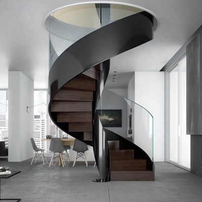 Escaliers en verre de luxe en spirale, escaliers en bois en spirale d'économie de l'espace