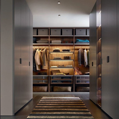 Garde-robe populaire de style de rotin, promenade en verre de Melamin de panneau de particules dans le cabinet