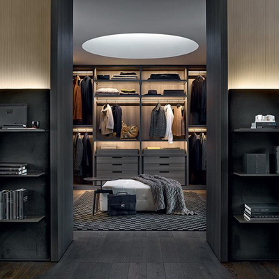 Garde-robe populaire de style de rotin, promenade en verre de Melamin de panneau de particules dans le cabinet