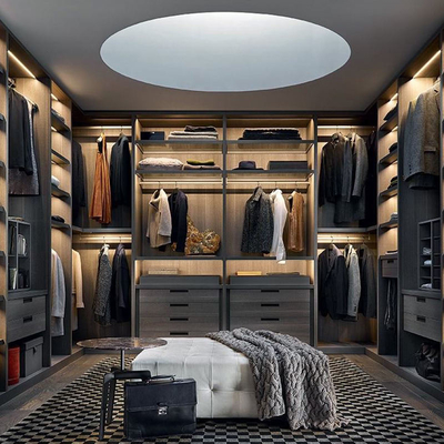 Garde-robe populaire de style de rotin, promenade en verre de Melamin de panneau de particules dans le cabinet