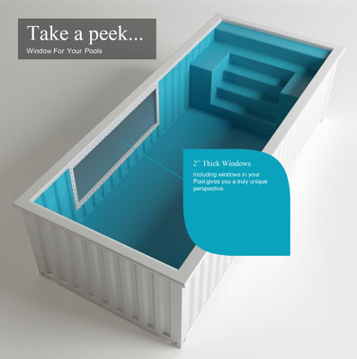 Extérieurs adaptés aux besoins du client colorent 20' 40' piscine de récipient d'expédition avec 2&quot; fenêtre épaisse et escalier en acier