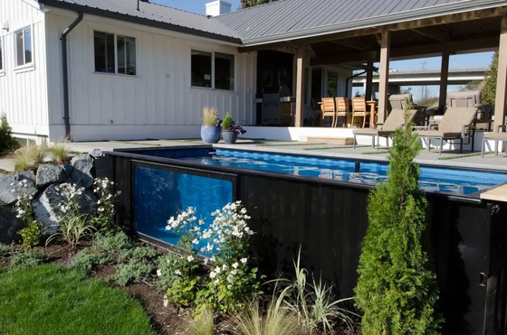 Piscine de récipient de couleur et de matériau adaptée aux besoins du client par norme américaine de l'amérique 20ft 40ft avec la lumière menée par jet d'eau de vague