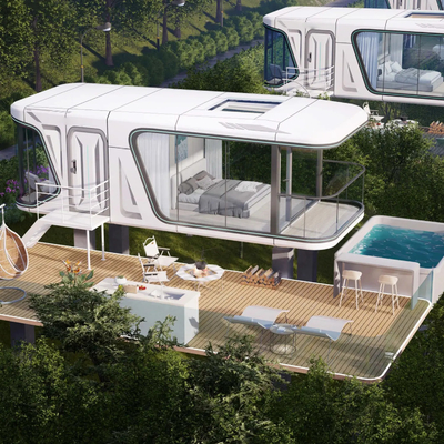 Maison de camping moderne de style de capsule d'espace de cadre modulaire adaptée aux besoins du client par portatif pour l'usage extérieur
