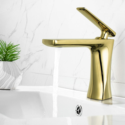 L'évier simple de bassin de l'eau de poignée d'articles de mélangeur de couleur d'or sanitaire de robinets tape pour la salle de bains