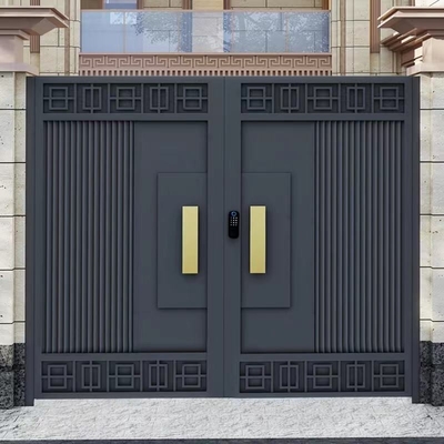 Décoration extérieure Entrée noire Porte d'entrée en acier inoxydable double Porte principale en fer forgé