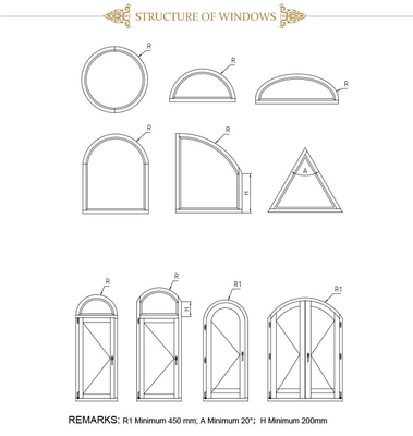L'oscillation centripète de Windows de cadre en aluminium en bois français de style a arqué le tissu pour rideaux Windows