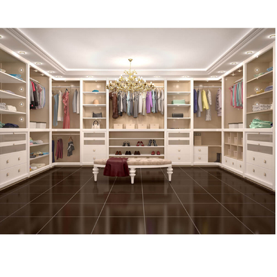 Promenade blanche brillante adaptée aux besoins du client dans la garde-robe imperméable de cabinet avec la coiffeuse