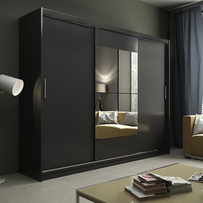 porte en bois du placard 3 de grande chambre à coucher moderne de forces de défense principale de 15mm glissant la garde-robe avec le miroir
