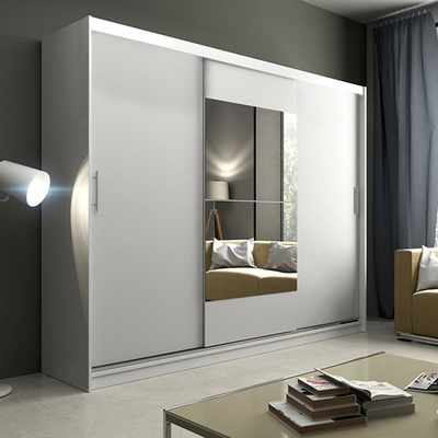 porte en bois du placard 3 de grande chambre à coucher moderne de forces de défense principale de 15mm glissant la garde-robe avec le miroir