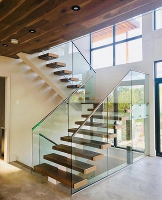 Escaliers de flottement modernes en forme de L en bois solide d'escalier en spirale d'économie de l'espace pour la maison