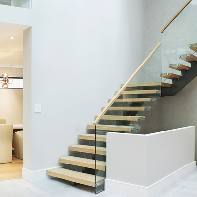 Escaliers de flottement modernes en forme de L en bois solide d'escalier en spirale d'économie de l'espace pour la maison