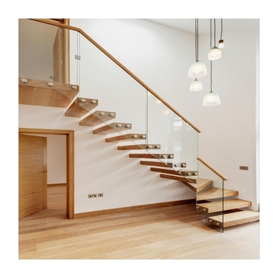 Escalier de flottement contemporain adapté aux besoins du client de plancher en bois dur d'escaliers avec la balustrade en verre
