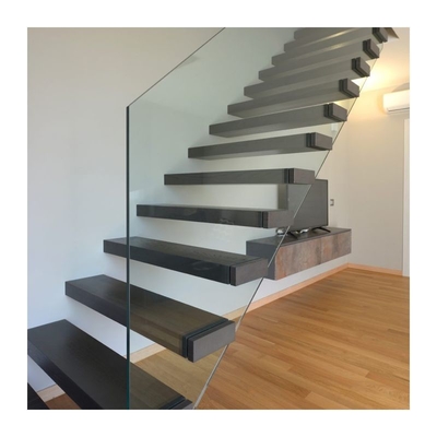 Escalier de flottement contemporain adapté aux besoins du client de plancher en bois dur d'escaliers avec la balustrade en verre