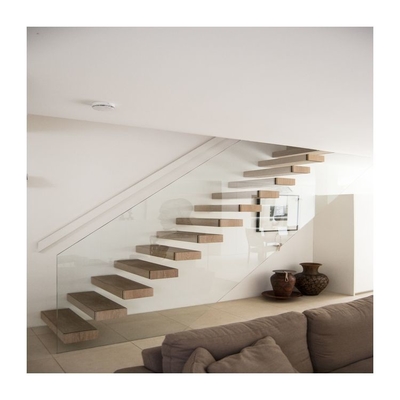 Escalier de flottement contemporain adapté aux besoins du client de plancher en bois dur d'escaliers avec la balustrade en verre