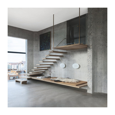 Escalier de flottement contemporain adapté aux besoins du client de plancher en bois dur d'escaliers avec la balustrade en verre