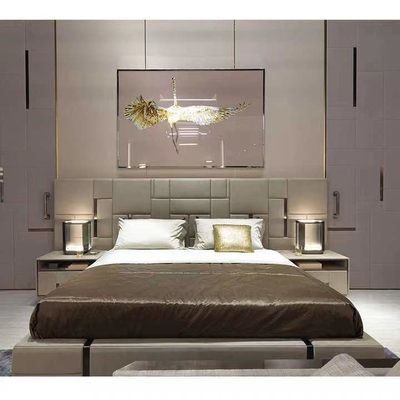 Lits à extrémité élevé d'acier inoxydable du Roi Size Bed Titanium de cuir véritable d'hôtel