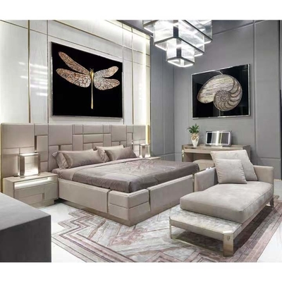 Lits à extrémité élevé d'acier inoxydable du Roi Size Bed Titanium de cuir véritable d'hôtel