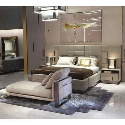 Lits à extrémité élevé d'acier inoxydable du Roi Size Bed Titanium de cuir véritable d'hôtel