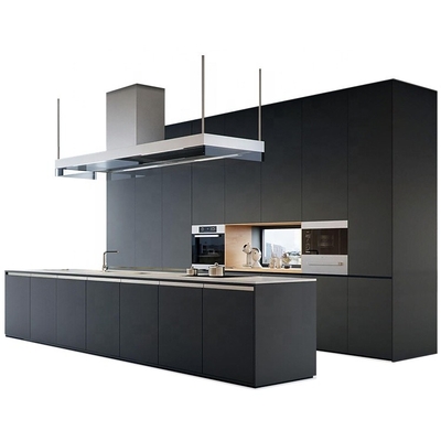 avants Handleless de Matte Black Kitchen Cabinets With de grande île des forces de défense principale E1 de 18mm