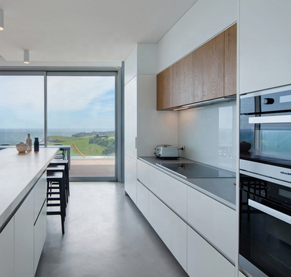 avants Handleless de Matte Black Kitchen Cabinets With de grande île des forces de défense principale E1 de 18mm