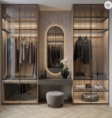 Grande promenade de garde-robe adaptée aux besoins du client par contreplaqué à la maison moderne dans le cabinet ouvert de style