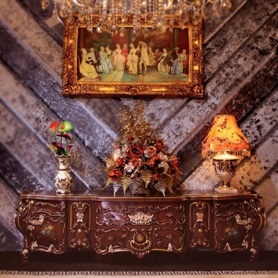 Placard de style européen de chambre à coucher sculpté à la main Armoire en bois rouge à quatre portes