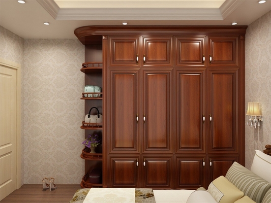 Garde-robe en bois de stockage de garde-robe moderne de chambre à coucher de noix de chêne rouge belle