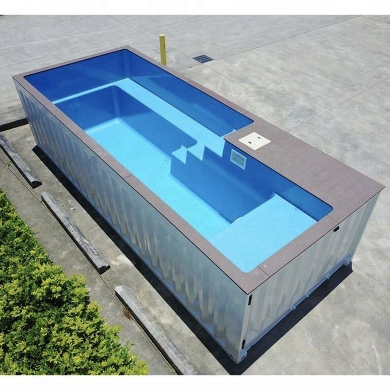 Extérieurs adaptés aux besoins du client colorent 20' 40' piscine de récipient d'expédition avec 2&quot; fenêtre épaisse et escalier en acier